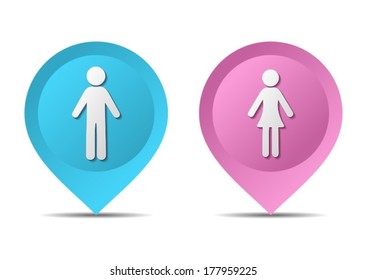 Map pointers with man and woman icons