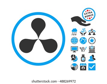Map Pointers pictograph with bonus pictures. Vector illustration style is flat iconic bicolor symbols, blue and gray colors, white background.