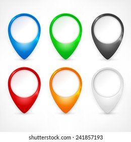 Map pointers Set of color GPS markers on white, vector illustration