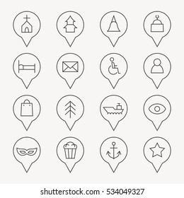Map pointers thin line icon set 3
