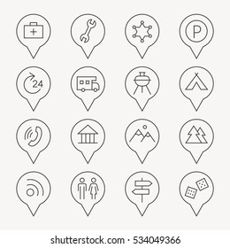 Map pointers thin line icon set 2