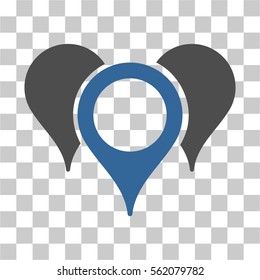 Map Pointers vector icon. Illustration style is flat iconic bicolor cobalt and gray symbol on a transparent background.
