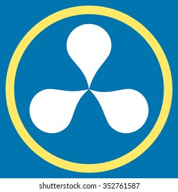 Map Pointers vector icon. Style is bicolor flat circled symbol, yellow and white colors, rounded angles, blue background.