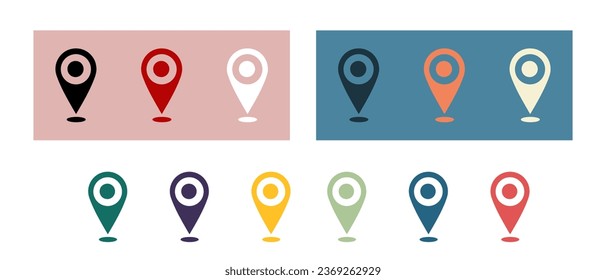 map pointers vector set in various colors, Location symbols, icons.