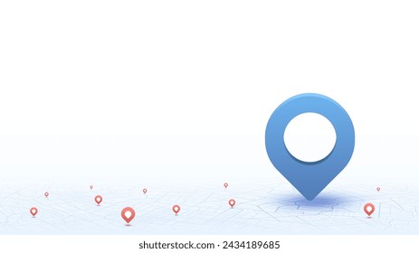 Map with points of interest, red and blue points. City urban roads and streets abstract map downtown district map. Vector illustration