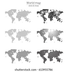 A map of points and lines. Dotted world map.
