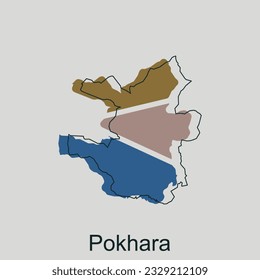 Map of Pokhara geometric outline illustration design, country of Nepal map vector design template