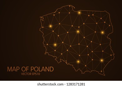 Map of Poland - Abstract mash line and point scales on dark background. 3D mesh polygonal network connections.Vector illustration eps 10. 