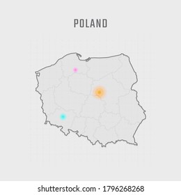 Map of Poland with all states and radar spot on map. Each city has separately for your design. Vector Illustration