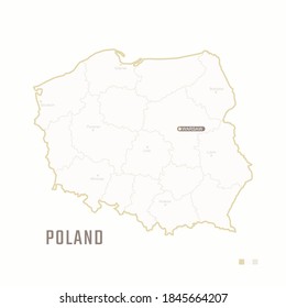 Map of Poland with border, cities and capital Warsaw. Each city has separately for your design. Vector Illustration