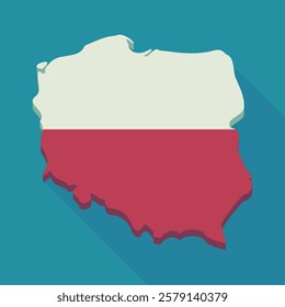 Map of Poland in colors of the Polish flag (flat design,long shadow)