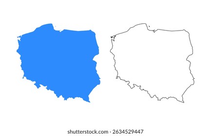 Map of Poland. Detailed outline and blue silhouette	