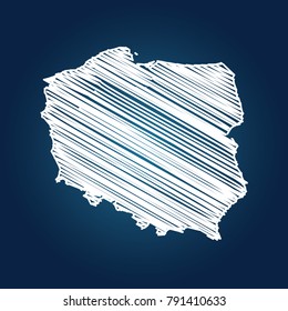 Map of Poland, Drawing map on blackboard of Poland. drawn on chalkboard with scribbled map of Poland can be use for education. vector illustration.