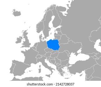 Map of Poland in Europe on white