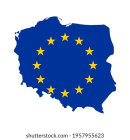 Map of Poland with European Union flag isolated on white background.