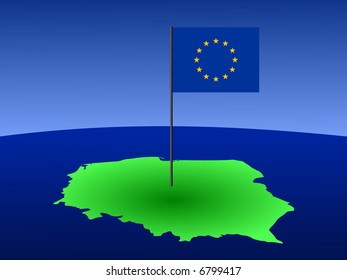 map of Poland and European Union flag on pole illustration
