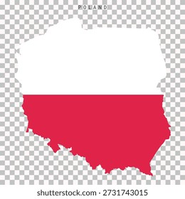 Mapa de Polonia lleno de los colores de la bandera nacional polaca, aislado sobre fondo transparente. Ilustración de estilo de Vector limpio para proyectos de geografía, educación y diseño.
