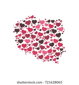 map of poland filled with hearts of different sizes and colors