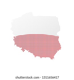 Map of Poland with flag. Pointillism style. Vector illustration design
