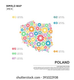 Map Of Poland Infographic design template with gear chain