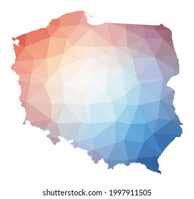 Map of Poland. Low poly illustration of the country. Geometric design with stripes. Technology, internet, network concept. Vector illustration.