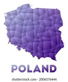 Map of Poland. Low poly illustration of the country. Purple geometric design. Polygonal vector illustration.