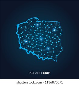 Map of Poland made with connected lines and glowing dots.