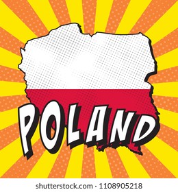 map of poland with national flag in pop art style