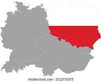 Map of Poland with national flag within the gray map of Central  Europe