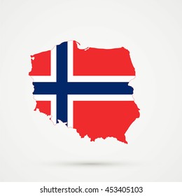 Map of Poland in Norway flag colors