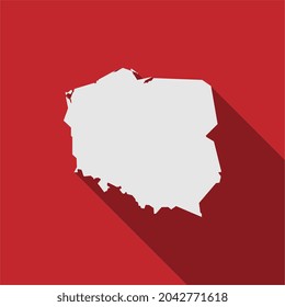 Map of Poland on red Background with long shadow