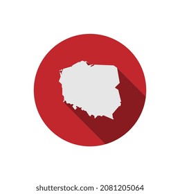 Map of Poland on red circle with long shadow