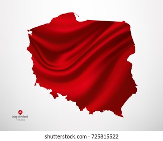 Map of Poland with red fabric draping background in vector.