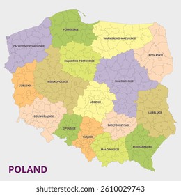 Map of Poland showing administrative divisions