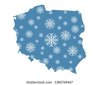 Map of Poland with snowflakes