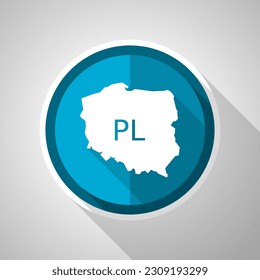 Map of Poland symbol, flat design vector blue icon with long shadow
