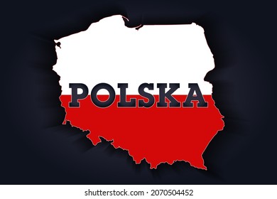 Karte von Polen mit Text Polska in nationalen Flaggenfarben. Vektorgrafik