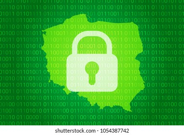 Map of Poland. vector illustration with lock and binary code background. internet blocking,virus attack, privacy protect