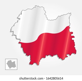 Map of Poland voivodeship Lesser Poland combined with waving Polish national flag - Vector