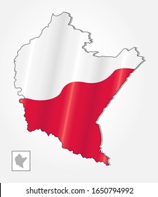 Map of Poland voivodeship Subcarpathian combined with waving Polish national flag - Vector