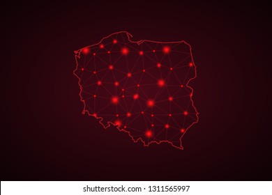 Map of Poland. Wire frame 3D mesh polygonal network line, design sphere, dot and structure. communications map of Poland. Vector Illustration EPS10. - Vector