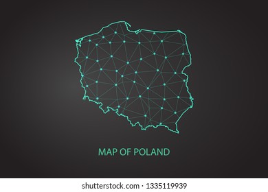 Map of Poland. Wire frame 3D mesh polygonal network line, design sphere, dot and structure. communications map of Poland. Vector Illustration EPS10. - Vector