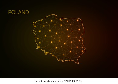 Map of Poland. Wire frame 3D mesh polygonal network line, design sphere, dot and structure. communications map of Poland.