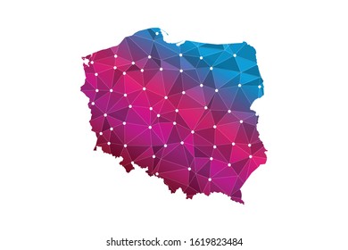 Map of Poland. Wire frame 3D mesh polygonal network line, design sphere, dot and structure. communications map of Poland. Vector Illustration EPS10.