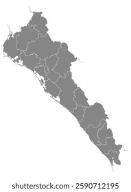 Map with political division in black and white, of the State of Sinaloa in Mexico