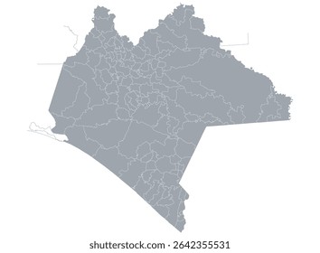 Mapa com divisão política por municípios, para infográficos do Estado de Chiapas no México