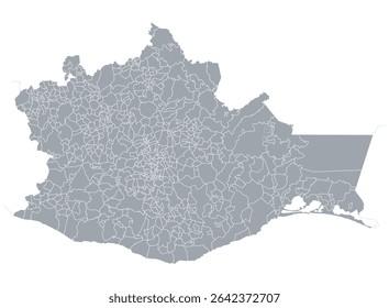 Map with political division by municipalities, for infographics of the State of Oaxaca in Mexico
