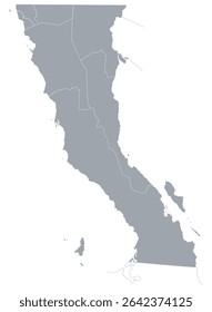 Map with political division by municipalities, for infographics of the State of Baja California in Mexico