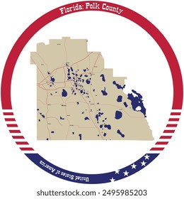 Map of Polk County in Florida, USA arranged in a circle.