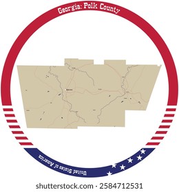 Map of Polk County in Georgia, USA arranged in a circle.